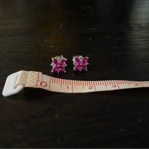Pink and white CZ stud earrings
